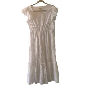 Maison Jules White Eyelet Maxi Dress XL Sleeveless Ruffle Tiered  Summer Casual